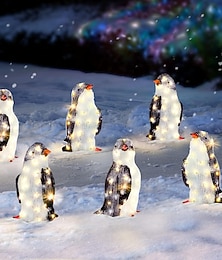 abordables -3 pièces jardin de noël pingouin lumière décoration extérieure veilleuse 20led alimenté par batterie fête de noël cour voie décoration d'hiver