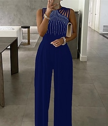 cheap -Women's Jumpsuit High Waist Cut Out Solid Color Round Neck Elegant Wedding Party Slim Sleeveless Black Red Blue S M L Fall