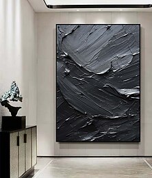 voordelige -handgeschilderd puur zwart getextureerd schilderij handgeschilderd olieverfschilderij kunst aan de muur groot schilderij paletmes abstract schilderij handgeschilderde acrylschilderijen decor opgerold