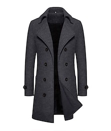 billiga -Herr Vinterkappa Peacoat Trenchcoat Utomhus Dagliga kläder Höst vinter 95% polyester 5% bomull Ytterkläder Kläder Mode Streetwear Slät Kavajslag Dubbelknäppt