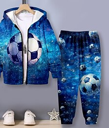 abordables -Garçon 3D Football Sweat à capuche & Pantalon Set manche longue 3D effet Automne Hiver Actif Mode Frais Polyester Enfants 3-12 ans Extérieur Plein Air Vacances Standard