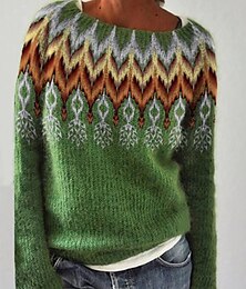 ieftine -pulover de damă cu gât turnut pulover tricot cu nervuri imprimeu tricotat acrilic toamnă iarnă obișnuit în aer liber zilnic ieșire elegant casual moale imprimeu cu mânecă lungă în dungi albastru