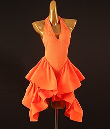 billige -dans salsa latin dansekjole ren farge skjøtekrystaller / rhinestones prestasjonstrening for kvinner ermeløs chinlon spandex