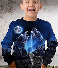 Недорогие -Мальчики 3D Волк Толстовка Pullover Длинный рукав 3D печать Осень Зима Мода Уличный стиль Круто Полиэстер Дети 3-12 лет на открытом воздухе Повседневные Стандартный