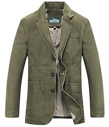 preiswerte -Herren Jacke Blazer Sakko Arbeit Geschäft warm halten tragbar Formaler Stil Frühling Herbst Feste Farbe Künstlerisch / Retro Standard Schwarzbraun             Kaki Armeegrün Jacken