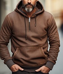 economico -Per uomo Felpa con cappuccio Felpa con cappuccio e zip corta Nero Verde militare Blu marino Marrone Con Cappuccio Semplice Tasca Sport & Outdoor Quotidiano Ferie Poliestere Streetwear Cool Casual