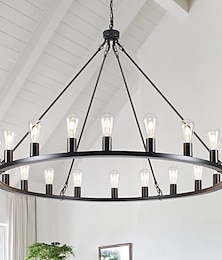 billiga -svart ljuskrona 20 lampor för vardagsrum 100cm rund rustik industriell hängande ljuskrona för matsal foajé hall köksö 110-240v