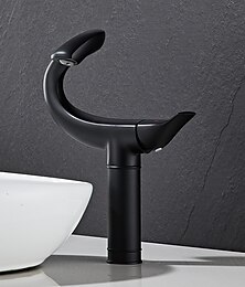 abordables -Robinet de lavabo de salle de bain incurvé pour vasque, robinets de bain à un trou à poignée unique avec interrupteur d'eau chaude et froide, valve en céramique à l'intérieur