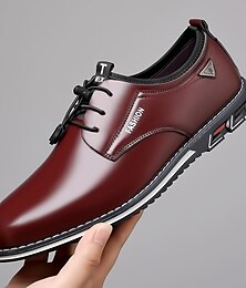 preiswerte -Burgunderrote Oxford-Schuhe für Herren aus Kunstleder – stilvolles Schnürdesign mit rutschfester Sohle für Business und Alltag