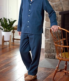 economico -Per uomo loungewear Pigiami Set pigiama Top e pantalone del pigiama 2 pezzi Liscio Moda Informale Comoda Interni Giornaliero Cotone Comfort Bavero Manica lunga Camicia Pantalone A cordoncino Vita
