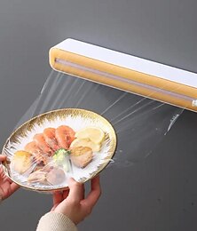 cheap -2 In 1 Plastic Wrap Dispenser Cling Film Dispenser Cutter Saran Wrap Dispenser Aluminum Foil Parchment Paper Injector Kitchen Tool