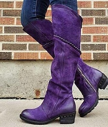 abordables -Botas altas hasta la rodilla de ante morado para mujer con cremallera lateral y detalles tachonados: calzado informal elegante para otoño e invierno