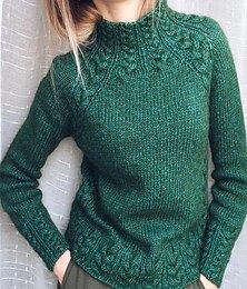 abordables -Femme Pull mode Décontractées Flexible Couleur unie torsadé Col Roulé énorme manche longue Hauts réguliers Tricoter Extérieur du quotidien Vacances Noir Vin Automne Hiver