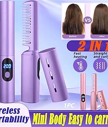 voordelige -2in1 luie stijltang draadloos haar hete kam mini usb oplaadbare stijltang krullend haar stok snelle verwarming rechttrekken borstel voor thuis trave-1pc