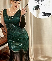 levne -Retro Řvoucí 20s 20. léta 20. století Bubenové šaty Šaty Úbory Větší velikosti Velký Gatsby Svatební host Flitry Třásně Maškarní kostým Dámské Vánoce předvečer Všech svatých Karneval předvečer Všech