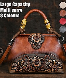 baratos -Mulheres Bolsa de Mão Bolsa crossbody Bolsa de ombro Bolsa Boston Couro PU Festa Diário Feriado Com Relevo Grande Capacidade Leve Durável Bloco de cor Flor Folk Marron Escuro clarete Exército verde