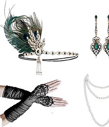cheap -1920s Flapper Accessories Set for WomenGreat Gatsby Accessories 20's Flapper Theme Set Headband Gloves Necklace