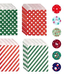 cheap -24pcs, Christmas Candy Bags, Red And Green Wavy Twill Kraft Paper Bags, Christmas Party Gift Bags, Including Sticker Sets, Navidad, Christmas Decorations, Small Business Supplies, Cheapest Items Avail