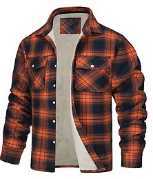 billiga -Herr Trucker Jacka Skjorta jacka Vardaglig jacka Shacket Utomhus Dagliga kläder Varm Höst Vinter Rutig Mode Streetwear Kavajslag Normal Svart Vin Blå Orange Grön Jacka