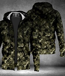 baratos -Homens Côr Camuflagem Estampas Abstratas Moletom Moletons Full Zip Hoodie Manga Longa Moletom com capuz Com Capuz Roupa de rua Impressão 3D Desportos e Ar livre Diário Esportes Vermelho Azul Zíper