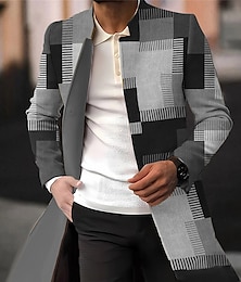 billiga -Herr Pläd / Rutig Grafiska tryck Geometri Vinterkappa Rock Kappa Håller värmen Andningsfunktion Bekväm Mode Streetwear Affär Arbete Klä till Jobbet Utekväll Ficka Mönster Höst vinter Nedvikt Långärmad
