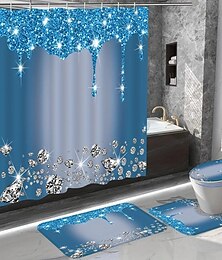 billige -badeværelses bruseforhæng, funklende diamantmønster badeværelsesgardin med 12 kroge, skridsikre tæpper til badeværelset, toiletbetræk