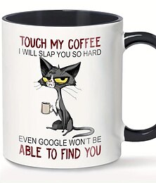 رخيصةأون -كوب واحد لطيف على شكل قطة غير سعيدة، المس كوب القهوة الخاص بي وسأصفعك بشدة، كوب قهوة يشرب القطط هدية لصديق، أخت، أم القطة، شارب القهوة، سيراميك مالك القطة، 11 أونصة