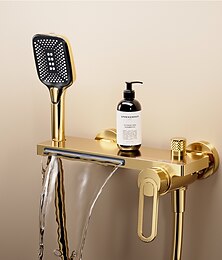 זול -ברזי מקלחת מפל עם מערכת מקלחת איזון לחץ, סגנון מינימליסטי בלחץ גבוה זרימה גבוהה אמבט מקלחת מיקסר עם ברז כף יד, שסתום קרמי פנימי