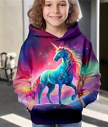 ieftine -Fete 3D Galaxie Inorog Hanorac cu Glugă Pullover Manșon Lung Tipărire 3D Toamnă Iarnă Activ Modă Drăguţ Copii 3-12 ani În aer liber Casual Zilnic Fit regulat