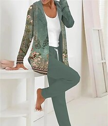 economico -Set di pantaloni e felpa attivi da donna in 2 pezzi pantaloni lunghi con cappuccio a maniche lunghe stampa floreale casual all'aperto bianco rosa blu scuro autunno e inverno vestibilità regolare