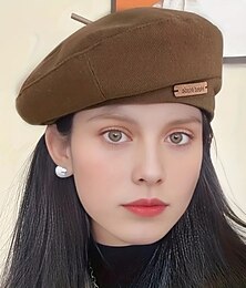 זול -1 יחידה אופנתי מזדמן כומתה בריטית חומה עם מכתב טלאי לנשים סתיו חורף צייר כובע פדורה