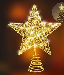 abordables -pentagramme en fer forgé pour la décoration d'arbre de noël fil de coton sommet d'arbre en poudre led électroluminescente décoration d'arbre de noël étoile de sommet d'arbre