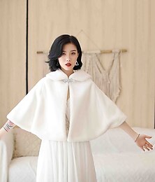 abordables -capes manches longues fausse fourrure manteau blanc mariage / fête / soirée portefeuille femme avec broche en cristal