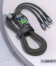 abordables -Cable de carga rápida 3 en 1 de 100 W, soporte de carga súper rápida inteligente, carga multiinterfaz, cable de carga de alimentación visual USB compatible con Apple, Samsung, Oppo, cable de carga