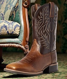 economico -stivali da cowboy western in similpelle bicolore da uomo: design classico ricamato, costruzione resistente, perfetti per equitazione, attività all'aperto e abbigliamento casual