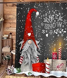 economico -Tenda da doccia per bagno con elfo con sfondo grigio, graziosa tenda da doccia natalizia con motivo a fiocchi di neve, tenda da bagno per le vacanze invernali di Natale, con 12 ganci in plastica