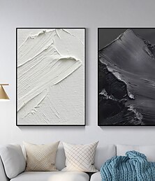billige -minimalistisk sort og hvidt lærred håndmalet tekstureret tykke abstrakte malerier til stuen vægkunstbilleder værelsesindretning strakt ramme klar til at hænge