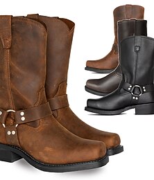 economico -stivali da motociclista da uomo in similpelle marrone anticata - stile classico con imbracatura e struttura robusta per motociclisti e abbigliamento casual