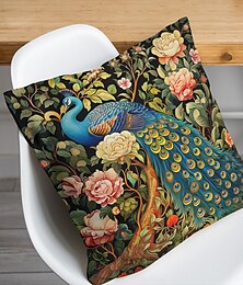 abordables -Housse de coussin double face à motif floral paon, taie d'oreiller carrée décorative douce, pour chambre à coucher, salon, canapé, chaise, 1 pièce
