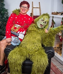abordables -Papá Noel Monstruo Verde Peludo Mono Disfraces de Santa Disfraces de cosplay Monos Hombre Mujer Chico Chica Navidad Mascarada traje de cosplay Navidad Niños Adulto Fiesta Navidad Pijama Mono