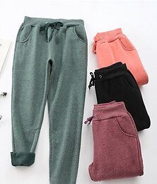 cheap -Women's Sweatpants Cotton Plain Light Pink Deep Green Active High Waist Full Length Outdoor Home Fall Winter