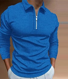 abordables -Hombre POLO Camiseta de golf Exterior Casual Cuello Vuelto Manga Larga Moda Design Geometría Cremallera Estampado Primavera & Otoño Ajuste regular Amarillo Rojo Azul Piscina Verde Trébol Gris Oscuro
