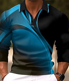economico -Per uomo Geometrico Polo Maglia da golf Manica Lunga Magliette polo Camicie con Colletto Business Casual Abbigliamento da lavoro Abbigliamento Formale Abbigliamento da festa Stampa 3D Bottoni Autunno