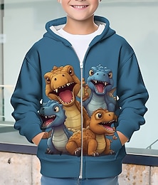 billiga -Pojkar 3D Dinosaurie Huvtröja Kappa Ytterkläder Långärmad 3D-tryck Höst Vinter Mode Streetwear Häftig Polyester Barn 3-12 år Utomhus Ledigt Dagligen Normal