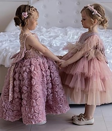 Χαμηλού Κόστους -Παιδιά Κοριτσίστικα Φόρεμα για πάρτυ Συμπαγές Χρώμα Αμάνικο Επίδοση Γάμου Δίχτυ Πριγκίπισσα Γλυκός Δίχτυ Μέχρι τη μέση της γάμπας Φόρεμα σε ευθεία γραμμή Ροζ πριγκίπισσα φόρεμα Φόρεμα τούλι