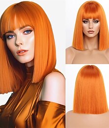 economico -parrucche bob corte arancioni con la frangettaparrucche arancioni corte diritte per le donne parrucca con taglio a caschetto dei capelli parrucca lunga fino alle spalle cosplay dall'aspetto naturale