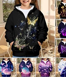 baratos -Para Meninas 3D Borboleta Moletom Casaco Casacos Manga Longa Impressão 3D Outono Inverno Ativo Moda Estilo bonito Infantil 3-12 anos Ao ar livre Casual Diário Normal