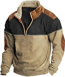 economico -Per uomo Felpa Felpa con cerniera a un quarto Cachi Colletto Mao Color Block Collage Sportivo Giornaliero Per eventi Fantastico Informale Vello sottile Autunno inverno Abbigliamento Felpe con
