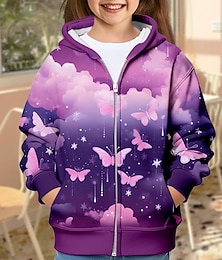 cheap -Girls' 3D Butterfly Hoodie Coat Outerwear Galaxy Long Sleeve 3D Print Fall Winter Active Fashion Cute Polyester Kids 3-12 Years Outdoor Casual Daily Regular Fit
