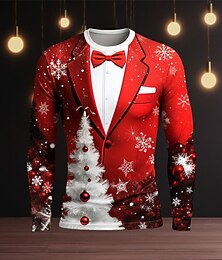 お買い得  -クリスマス 男性用 グラフィック クリスマス柄 Tシャツ 長袖 Tシャツ 3Dプリント クルーネック シャツ ファッション デザイナー カジュアル スポーツ・アウトドア 祝日 お出かけ ルビーレッド バーガンディー スカイブルー 春 & 秋 衣類 S M L XL 2XL 3XL 4XL